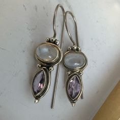 Lovely Little Tasteful Bali Style Sterling Ear Rings Have Long French Wires. Pretty Good Quality Little Stones. Elegant Purple Moonstone Jewelry, Mystical Silver Jewelry With Gemstone Accents, Silver Moonstone Earrings With Gemstone Accents, Eclectic Outfits, Silversmith Jewellery, Bali Style, Bali Fashion, Ear Rings, French Wire