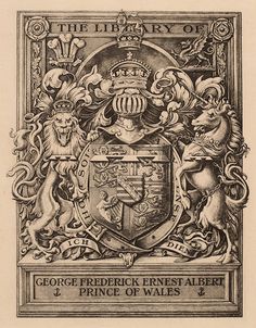 an old book with a coat of arms and lions on the front, in black ink