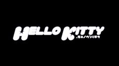 the logo for hello kitty is shown on a black background with white letters in it