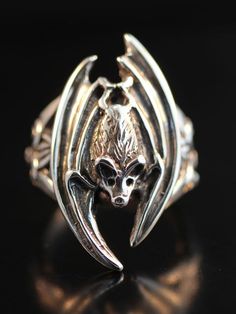 Bat Ring Silver Gothic Bat Ring Bat Jewelry Silver by martymagic Bat Ring, Wing Ring, Bat Jewelry, Tshirt Necklace, Bat Art, Cultured Pearl Bracelet, Gothic Ring, Wing Jewelry, Jewelry Gothic