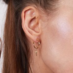 CROSS HOOP EARRINGS — VERAMEAT Vip Card, Tiny Cross, Holy Cross, Vintage Rings, New Black, Ear Cuff, Hoop Earrings