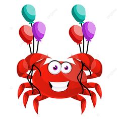 a red crab with two balloons on it's legs