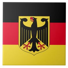 the flag of germany with an eagle on it's chest and two red, black, and yellow stripes