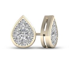 The perfect pair of diamond studs takes any look to a new level. Crafted in warm 10K gold, each teardrop-shaped earring sparkles with a composite of diamonds centered with a shimmering 1/10 ct. diamond. A polished frame lends elegance to the style. Radiant with 1/2 ct. t.w. of diamonds and a brilliant buffed luster, these post earrings secure comfortably with friction backs. Anniversary Diamond Drop Earrings With Prong Setting, Diamond White Teardrop Diamond Earrings For Anniversary, Classic Yellow Gold Diamond Teardrop Earrings, Gold Teardrop Diamond Earrings With Vvs Clarity, 14k White Gold Pear-shaped Diamond Earrings, Diamond White Teardrop Earrings With Prong Setting For Anniversary, Anniversary Pear-shaped Diamond Earrings With Halo Setting, Pear-shaped Yellow Gold Diamond Earrings For Anniversary, Anniversary Halo-set Teardrop Diamond Earrings