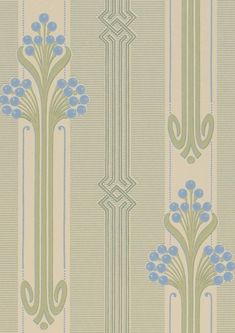 a green and blue wallpaper with flowers on it