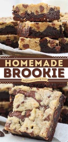 HOMEMADE BROOKIE RECIPE, holiday desserts, baking recipes, thanksgiving, christmas Brownies Chewy, Chocolate Chip Cookie Dough Brownies, Easy Baking Recipe, Easy Chocolate Chip Cookie, Chocolate Chip Cookie Brownies, Easy Homemade Cookies, Cookie Brownies