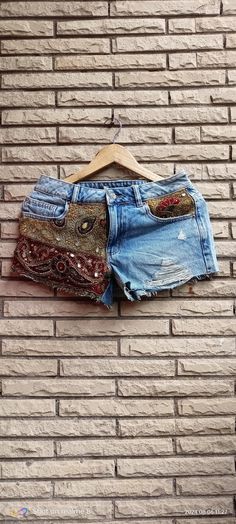 This is a women denim short with sequence unique patchwork. It has beautiful embellishment of sequence design.This is new in fashion.It is blue in colour. This stylish short can be wore on any occasion , party, day out, hang out etc It is easy and comfortable to wear this fit. It will enhance your look and make you look more stylish. Size :- 26 inches waist size. Note :- It cannot be alter.              Dry clean only. New Fashion Trends, Denim Shorts Women, Short Outfits, Bohemian Style, Denim Shorts, Labour Day, Art Collection, Womens Shorts, Bathing Beauties