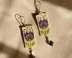 Handwoven Fringe Earrings With Natural Stone Details, Seed Bead 925 Sterling Silver Hook Earrings, Miyuki Delica 11/0, Beaded Jewelry Gift - Etsy Fringe Earrings, Hook Earrings, Bead Weaving, Beaded Earrings, Seed Beads, Jewelry Gifts, Beaded Jewelry, Jewelry Earrings Dangle, Dangle Drop Earrings