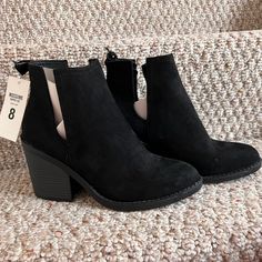 Black Bootie - Brand New - Size 8 Casual Black Ankle Boot Heels, Black Suede Boots For Spring, Black Casual Boots With Stacked Heel, Casual Black Boots With Stacked Heel, Target Boots, Brown Heeled Boots, Brown Cowboy Boots, Vegan Leather Boots, Leather Knee Boots