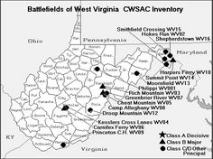 a map showing the locations of west virginia wvhc inventory in black and white