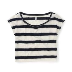 Refresh Your Wardrobe With The Aeropostale Women's Stripes Lace Pullover Blouse. This Casual Blouse Features A Horizontal Striped Pattern With A Lacey Design In Between The Stripes. The Wide Crew Neck And Short Sleeves Give It A Relaxed, Stylish Look.Although The Material Is Unspecified, It's Designed For Comfort And Durability. Details Include A Small Metal Brand Tag At The Hem, Adding A Touch Of Chic To This Casual Top. With Its Country Of Manufacture Unknown, This Brand-New Blouse Is A Stylis Lace Tee, Uniform Shirts, Yellow Shirts, Preppy Outfits, Casual Blouse, Casual Top, Crop Shirt, Dream Clothes, Cute Tops