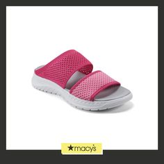 in stock Comfortable Pink Open Toe Sandals, Comfortable Pink Slip-on Sandals, Comfortable Pink Sandals For Vacation, Pink Flat Sport Sandals For Vacation, Flat Pink Sport Sandals For Vacation, Pink Cushioned Slip-on Sport Sandals, Pink Slip-on Sport Sandals For Spring, Comfortable Pink Synthetic Sandals, Comfortable Pink Synthetic Sport Sandals