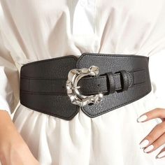 Brand New Beautiful Black Faux Leather Wide Width Belt With A Stretchy Elastic Waistband And Silver Tone Metal Buckle Closure. 4.25" At The Widest Point Stretch: A: 27"-47" B: 34"-64" Elegant Black Faux Leather Belt, Adjustable Black Belts With Silver Buckle, Adjustable Black Belt With Silver Buckle, Black Adjustable Belt With Silver Buckle, Elegant Black Belt With Silver Buckle, Elegant Adjustable Belts With Silver Buckle, Elegant Adjustable Belt With Silver Buckle, Silver Fitted Belts For Party, Silver Fitted Belt For Party