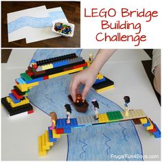 lego bridge building challenge for kids to build with legos and other toy parts on the table