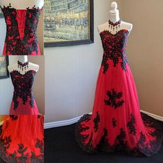 Red And Black Gothic Wedding Dresses Long Tulle Lace Beaded Applique Bridal Gown. Dress color =___(as picture or Color Chart). Dress back:zipper or lace-up or Button ?. We appreciate your patience & understanding. Black And Red Wedding Dresses The Bride, Black Gothic Wedding Dresses, Dress For Bride Sister, Fly Costume, Black Gothic Wedding, Graduation Dance, Gothic Wedding Dresses, Red Lace Wedding Dress, Black Wedding Dress Gothic