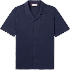 Modern Navy Collared Top, Classic Camp Shirt With Collared Neckline, Classic Shirt With Ribbed Collar And Relaxed Fit, Classic Relaxed Fit Shirt With Ribbed Collar, Navy Relaxed Fit Shirt With Polo Collar, Cotton Shirts For Men, Wardrobe Edit, Slim Fit Shirt, Formal Shirts