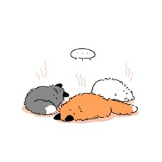 two animals that are laying down on the ground next to each other, with speech bubbles above them