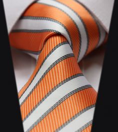 Orange & White Striped Big & Tall Necktie Elegant Orange Tie For Business, Classic Orange Tie For Business, Classic Orange Ties For Business, Orange Business Tie, Orange Standard Tie For Business, Orange Standard Business Tie, Orange Formal Suit And Tie Accessories, White Standard Tie For Business, Men's Bow Ties