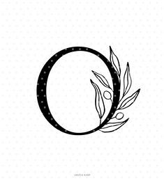 the letter o with an olive branch in it's center and dots on the background