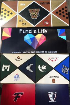 a sign that says, fund a life shining light in the dark of moments with various logos on it