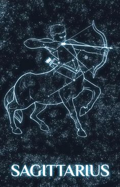 the sagittarius zodiac sign is depicted on a black background with white stars