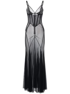 Find Dolce & Gabbana Stretch Tulle Long Dress on Editorialist. Fixed spaghetti straps. Back zip closure. Corsetry construction. Unlined. Model is wearing a size40 Mugler Gown, Romantic Goth Dress, Grunge Runway, Drawing Skirt, Sheer Tulle Dress, Vintage Versace Dress, Pirate Witch, Fashion Modern Style, Sheer Black Dress