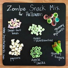 a black board with different types of snacks on it