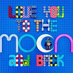 the words made out of legos are displayed on a blue background that says, let the moon shine