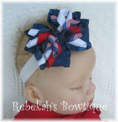 July 4th Hair Bow Headband July Baby, Train Party, 4th Of July Decorations, Baby Headband, Blue Bow, Girls Hair Accessories, Future Baby, Bow Headband