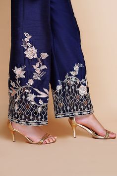 Mix & Match Our Vast Range of Trousers And Salwaars To Compliment That Perfect Outfit Blue Kurta Set For Women, Navy Blue Kurta, Embroidered Trousers, Girls Footwear, Suits Punjabi, Stylish Fall Outfits, Saree Design, Fashion Vocabulary