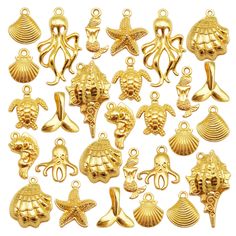 PRICES MAY VARY. Material: alloy with gold color Package includes 100 gram sea charms, which is about 80-100 pcs,send at random The sea animal charm measures approx. 9-33mm from half inch to one inch There are many different styles in picture, including mermaid ,mermaid tail,fish,octopus ,turtle, conch, shell,starfish These charms are great as necklace pendant, earring dangles,bracelet charm etc,It's a great accessory findings for DIY jewelry craft project. 100g Gold Sea Ocean Beach Charms Penda Summer Beach Jewelry, Dangle Bracelet, Seashell Crafts, Jewelry Making Charms, Sea Ocean, Sea And Ocean, Mermaid Tail, Summer Jewelry, Fashion Jewelry Necklaces