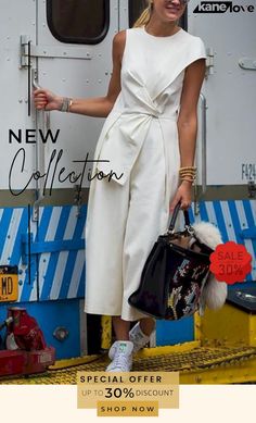 Sleeveless Knot Jumpsuit Moda Chic, Mode Inspo, Jumpsuit Fashion, Street Style Looks, White Outfits, Mode Inspiration, Fashion Sewing, Look Fashion, Classy Outfits