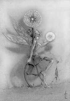 Tattoos Fairy, Tatoo Dog, Fairy Sketch, Dandelion Tattoo, Fairy Drawings, Beautiful Fairy, Fairy Artwork, Fantasy Drawings