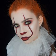 🎈YOU’LL FLOAT TOO🎈 Glam girl pennywise - tutorial on this #halloweenmakeup up on my YouTube! Link in my bio🤡 Make sure to tag me if you decide to recreate this! Products used: FACE @nyxcosmetics @nyxcosmetics_uk total control drop foundation in pale, white foundation mixer @mehronmakeup paradise paint in red and black mixed together @givefacecos Electra glitter, aria highlighter @illamasqua heroine eyeshadow @litcosmetics glitter glue EYES @lethalcosmetics Fahrenheit @makeupgeekcosmetics ... Pennywise Makeup, Creepy Clown Makeup, Es Pennywise, Demon Makeup, Ghost Makeup