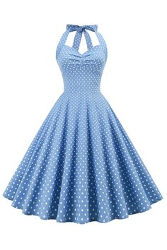 Summer Vintage Dress For Prom, Summer Lace Polka Dot Dress, Retro Polka Dot Dresses For Party, Polka Dot Halter Neck Dress, Summer Polka Dot Dress For Wedding, Summer Wedding Polka Dot Dress, Summer Polka Dot Dresses With Fitted Bodice, Retro Halter Neck Party Dress, Polka Dot A-line Party Dress