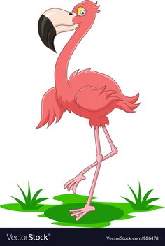 a pink flamingo standing in the grass