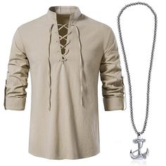 Season:Spring  Summer; Gender:Men's; What's in the box:1 Necklace,Shirt; Types:Necklace,Outfits,Shirt; Holiday:Halloween,Carnival; Style:Medieval,Renaissance; Occasion:LARP,Ren Faire,Casual,Daily Wear; Material:Alloy,Polyester; Age Group:Adults'; Characters:Pirate,Viking; Cosplay Works:Valhalla; Listing Date:05/24/2024; Length:null; Bust:null; Shoulder Width:null; Sleeve Length:null 파티 드레스, Pirate Shirts, Laced Up Shirt, Linen Shirt Men, Mens Linen, Women Shirts Blouse, Look Casual, Beach Shirts, Kilt