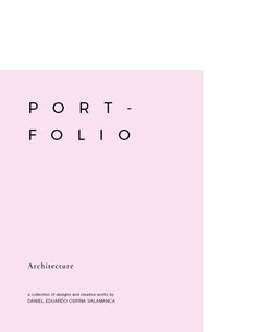 the front cover of port - folio architecture, with black text on a pink background