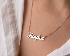 🌸 Ideal Christmas Gift - Handmade Jewelry - Get your unique and eye-catching 14K Solid Gold Name Necklace now. Available in different font styles and different styles of chains. Wearing a Name Jewelry is a great way to add a burst of uniqueness and personality. 🌸 Personalized Christmas Jewelry - You can customize this 14k solid gold name necklace with a name/word of your choice. All our personalized gold necklaces are suitable for all kinds of clothing and add a great sparkle to your wardrobe. Hallmark Necklace For Christmas And Anniversary, Quality Assured Necklace For Christmas Anniversary, Rose Gold Jewelry For Christmas Gift, Rose Gold Jewelry Christmas Gift, Christmas Gift Rose Gold Jewelry, Elegant Name Necklace For Christmas, Customized Rose Gold Name Necklace As A Gift, Customized Rose Gold Name Necklace For Gifts, 14k Gold Name Necklace In White As A Gift