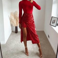 Luxury Zara Blouse For Spring, Luxury Zara Party Blouse, Zara Luxury Formal Midi Dress, Luxury Zara Asymmetrical Dress, Luxury Zara Dresses For Dinner, Luxury Asymmetrical Zara Dress, Luxury Zara Midi Dress For Evening, Red Sequin Skirt, Sequin Skirt Outfit