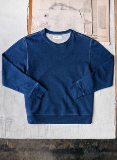 a new limited edition release of our favorite crew neck sweatshirt. using a beautiful yarn-dyed indigo terry, we chose a slightly lighter fabric weight to complement an already incredibly wearable garment. truly an easy, everyday sweatshirt that effortlessly moves with you. limited edition run of 250. when they're gone, they're gone. Washed Blue Sweatshirt With Ribbed Cuffs, Sporty Washed Blue Sweatshirt With Relaxed Fit, Cotton Sweatshirt With Ribbed Cuffs In Washed Blue, Blue Washed Crew Sweatshirt, Blue Washed Cotton Sweatshirt, Sporty Washed Blue Cotton Sweatshirt, Sporty Washed Blue Sweatshirt For Fall, Cotton Crew Sweatshirt With Double-needle Stitching, Washed Blue Long Sleeve Sweatshirt With Ribbed Cuffs