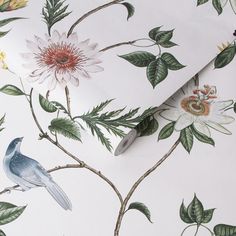 a wallpaper with flowers and birds on it