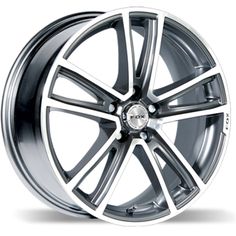 a wheel that is silver and has chrome spokes on the front, with a white background