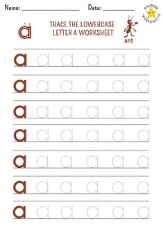 trace the lowercase letter a worksheet to practice handwriting and writing with letters