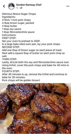 the recipe for grilled pork chops on a plate