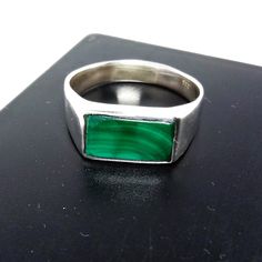 . Description :- . About Product :- . Handmade Item  . Material: Silver . Stone Size: 12*6mm Rectangle  Green Malachite Ring  . Stone: Green Malachite Ring  . Men's Ring  . Band color: Silver . Weight: 7-9 gram  . 925 Sterling Silver Rings  . Gemstone: Green Malachite .  Finished Item . Processing Time : 1-3 Business Days . Gift wrapping is available. . You will receive the product as shown in picture, . Delivery Partner : . USPS for UK/US . India Post for other countries . Delivery Time : 10-12 Green Gemstone Ring, Malachite Rings, Birthday Ring, Birthstone, Gemstone Jewelry Handmade, Green Gemstones, Birthstone Ring, Jewelry Inspo, 925 Sterling Silver Ring