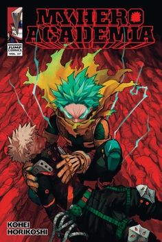 the cover to my hero anime comics, featuring an image of a man with green hair and