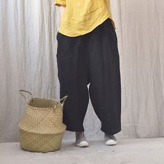 Women Spring Retro Plus Size Casual Linen Pants Jan 2022 New Arrival One Size Black Casual Black Linen Pants, Black Linen Ankle-length Bottoms, Black Linen Ankle-length Pants, Black Linen High-waisted Pants, Black Linen Tapered Leg Bottoms, Black High-waisted Linen Pants, Retro Plus Size, Casual Linen Pants, Autumn Pattern