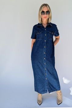 Made with a soft thick denim. Cute pocket detail to the bust and sleeve,  Size: UK 12-14, Europe 40-42, US 8-10 Bust 42 Inches, Waist 40 Inches, Hips approx 42 Inches Era: 1990s Brand: Faded Glory Material: Cotton Care: Machine wash Condition: Excellent vintage Long-sleeved Denim Dress With Pockets For Summer, Long-sleeved Denim Dress With Pockets, Long Denim Shirt Dress, Cotton Button-up Denim Dress With Pockets, Long Denim Shirt, Shirt Dress Short, Vintage Button-up Denim Dress In Medium Wash, Washed Blue Cotton Button-up Denim Dress, Denim Maxi Dress