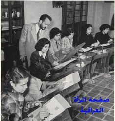 an old black and white photo of people sitting at desks with papers on them